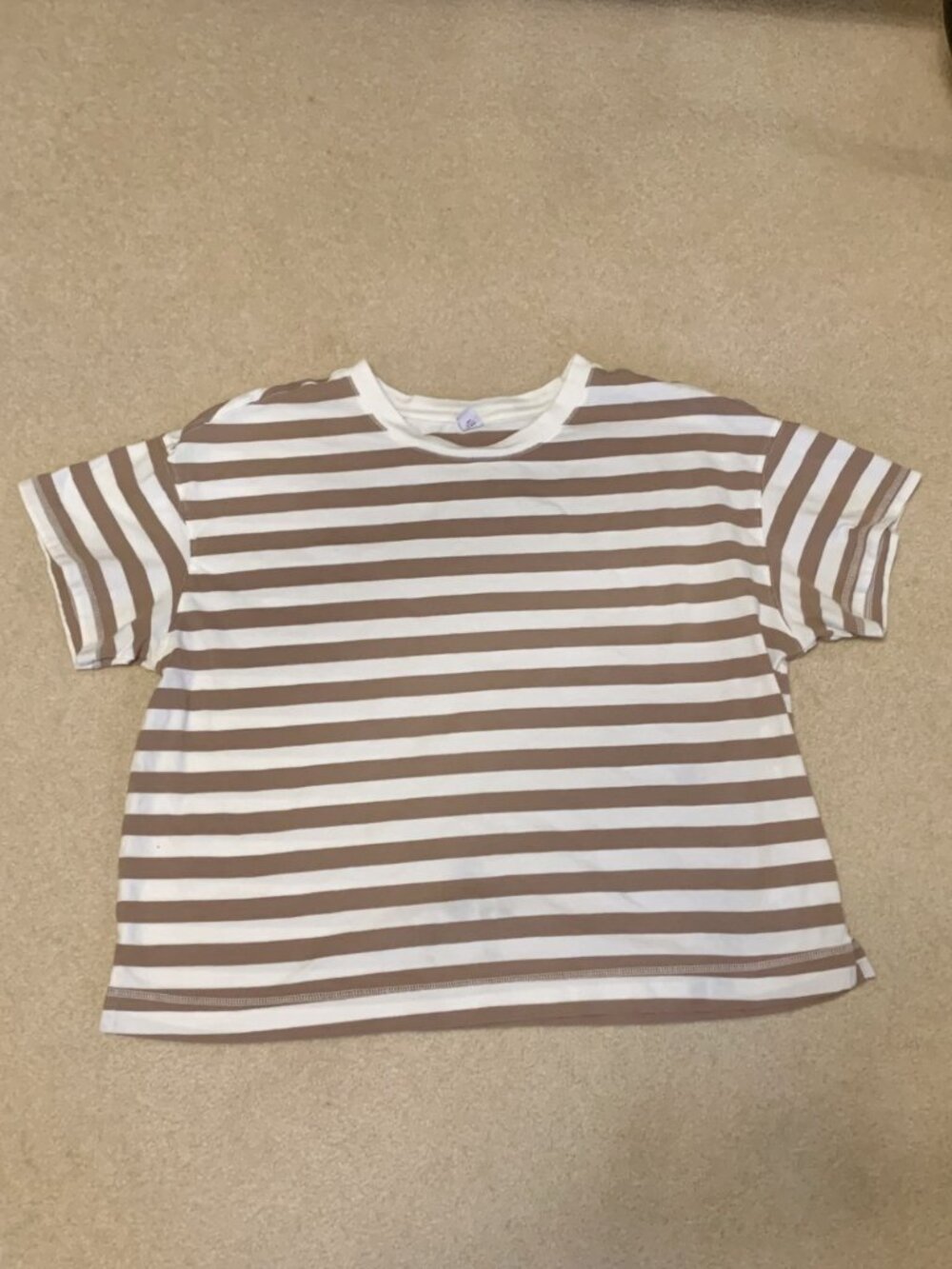 Old Navy Brown & White Striped Women's T-shirt XXL